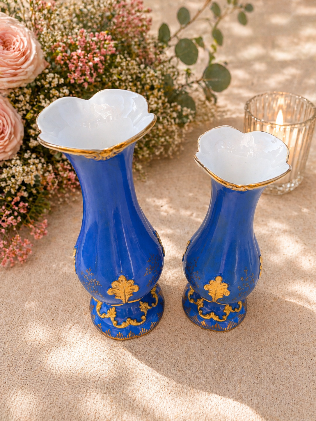 Pair of Antique Blue and Gilt Decorative Vases