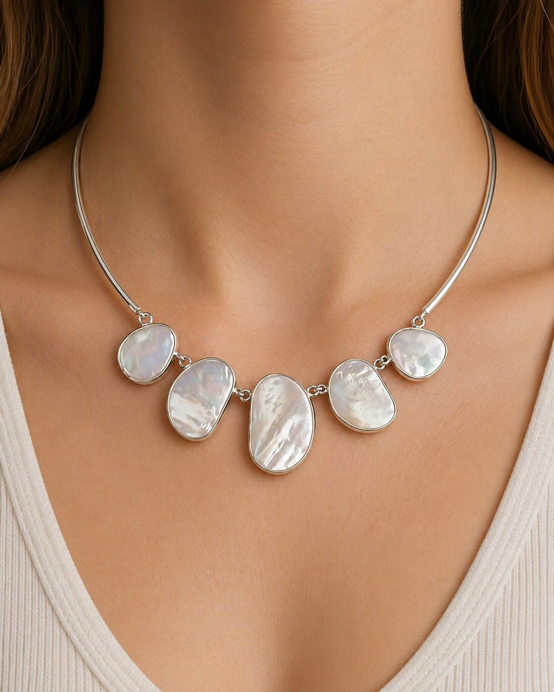 Sterling Silver Mother of Pearl Statement Necklace