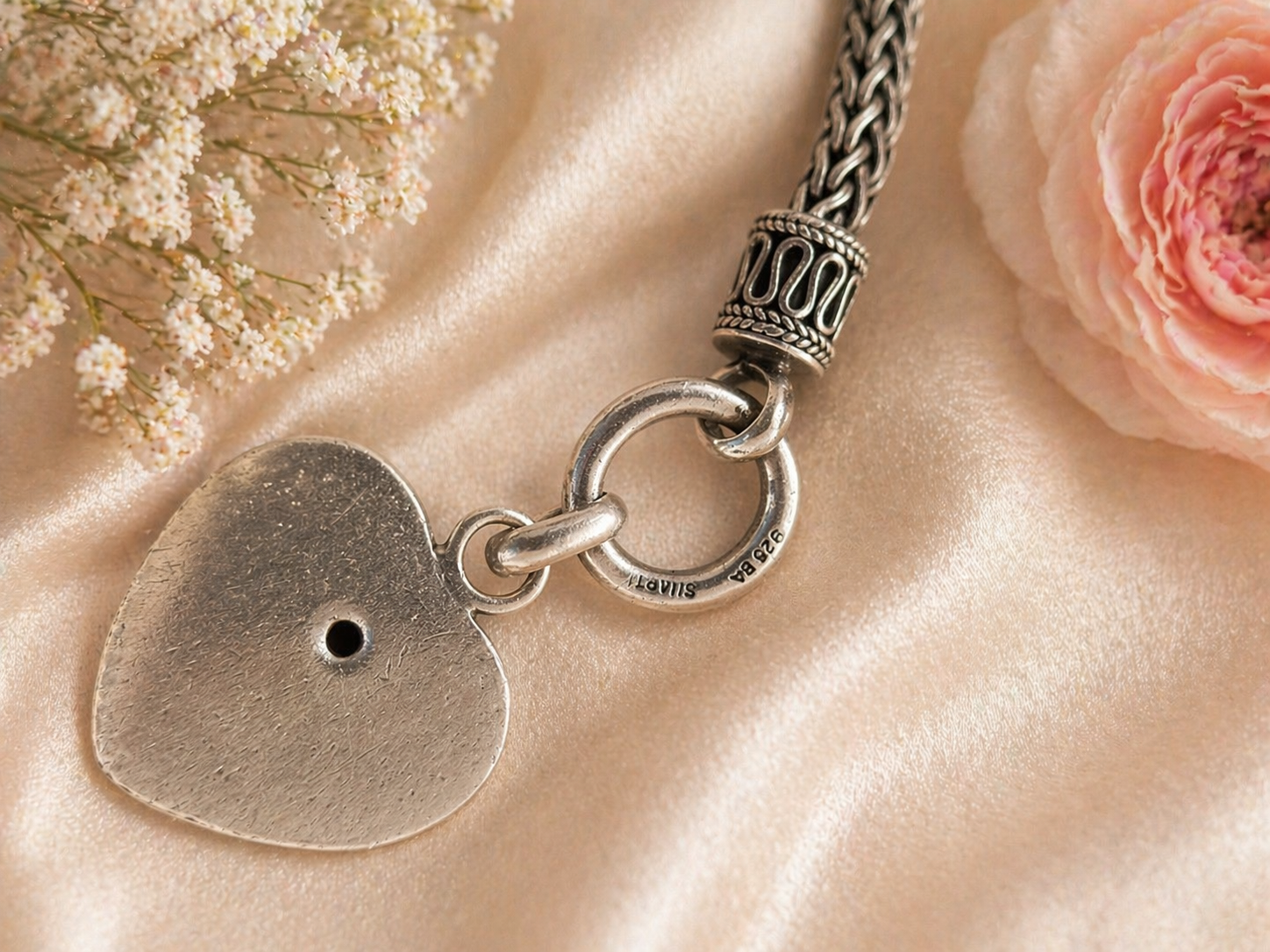 Sterling Silver Heart Charm Bracelet Woven Chain
