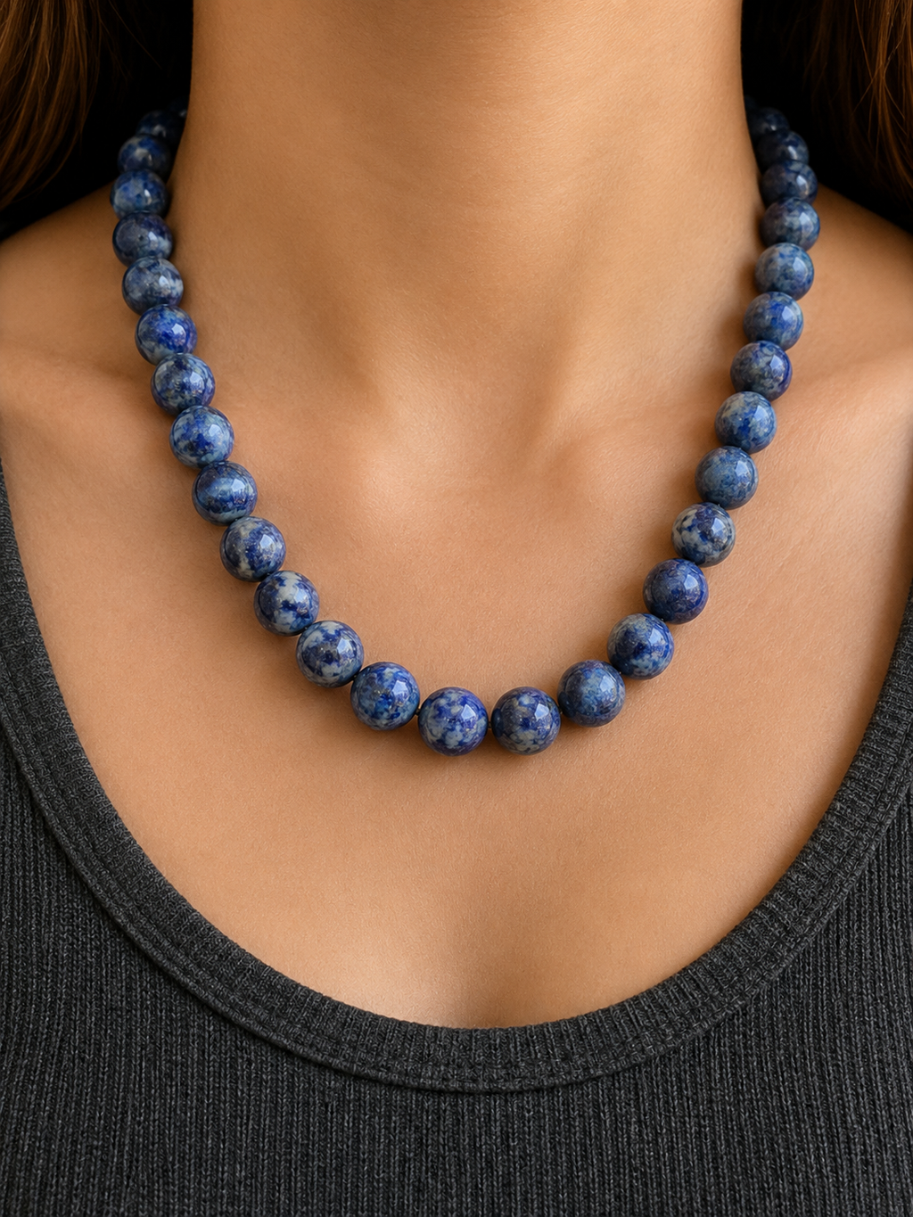Blue Sodalite Beaded Necklace with Silver Clasp