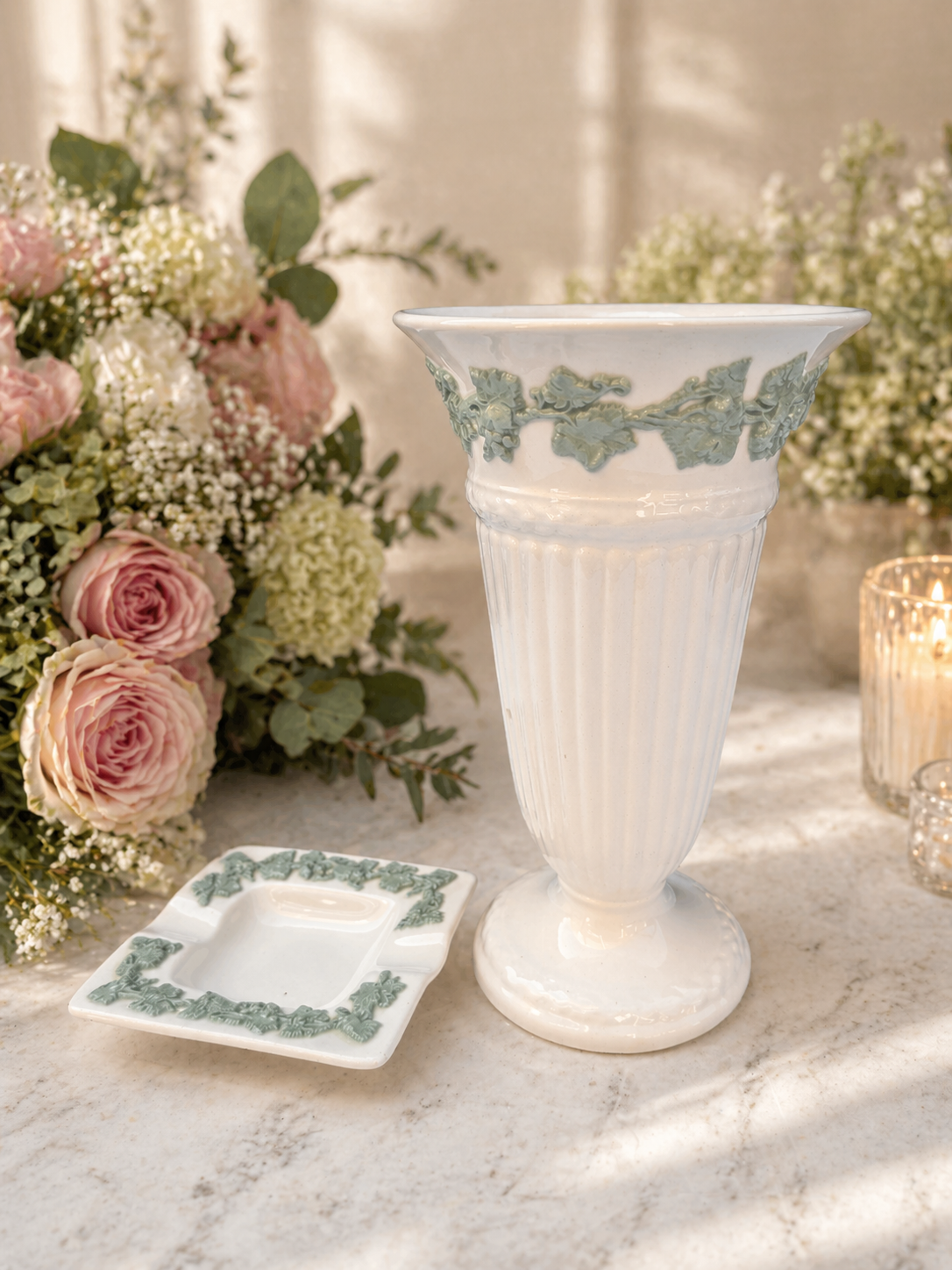Wedgwood Queensware Vase and Ashtray Set