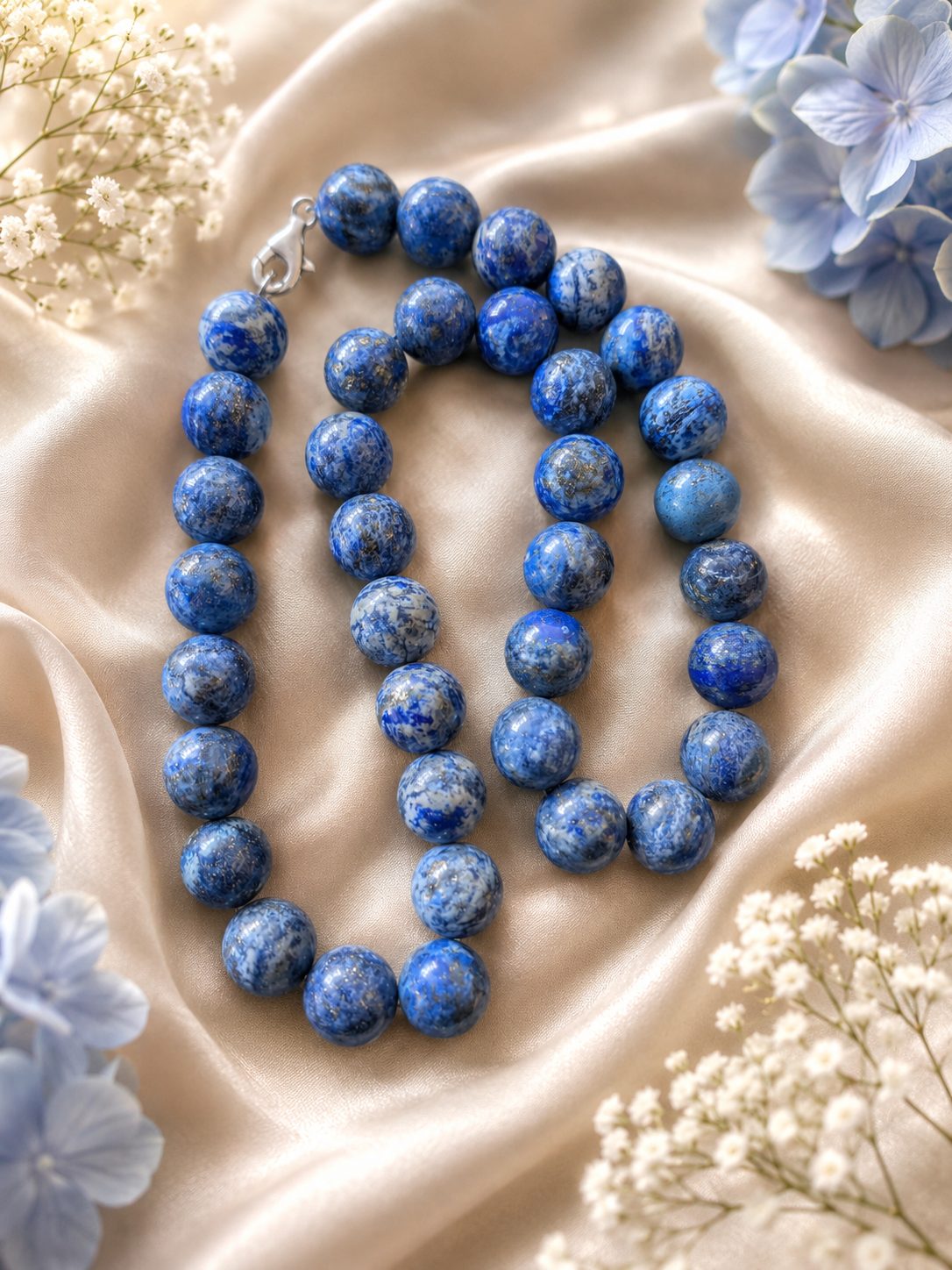 Blue Sodalite Beaded Necklace with Silver Clasp