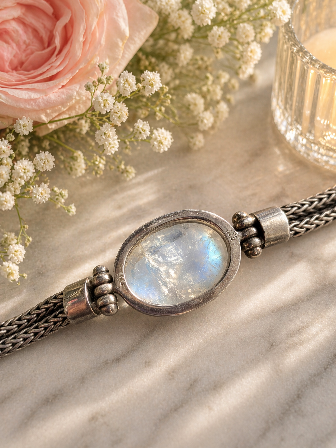 Sterling Silver Moonstone Bracelet Oval Cabochon