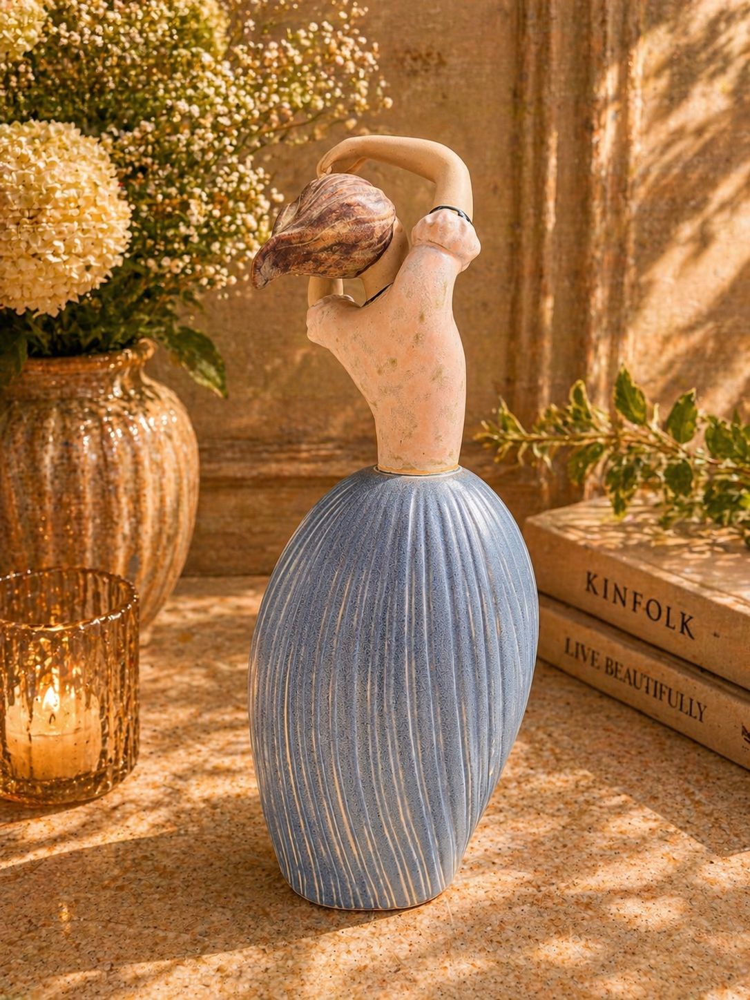 Large Spanish Ceramic Dancer Figurine with Blue Skirt
