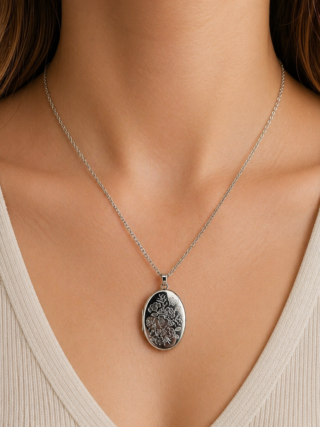 Sterling Silver Floral Locket Necklace