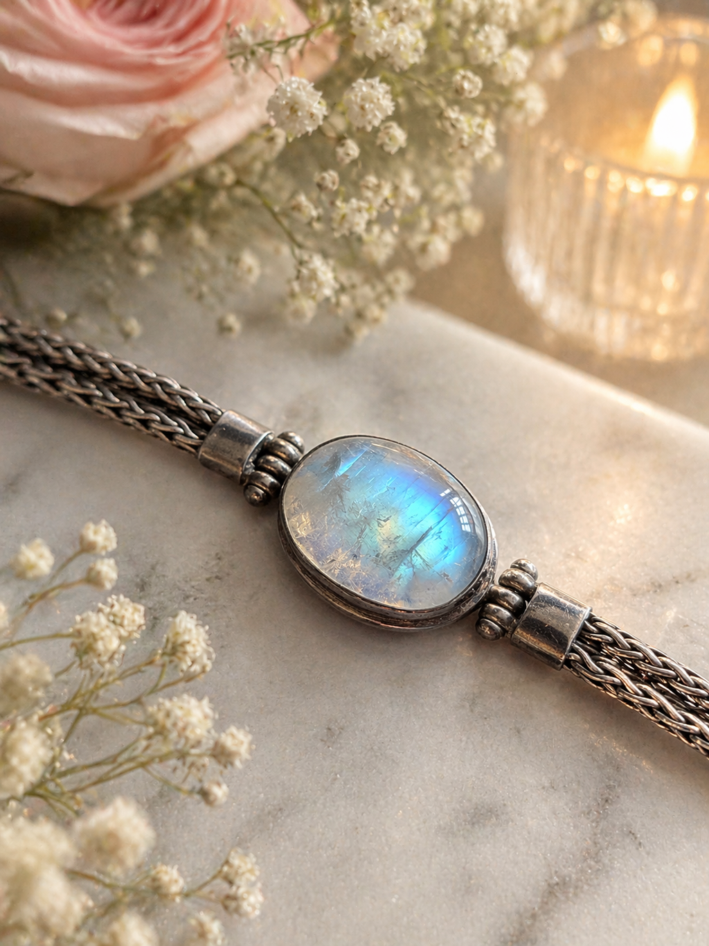 Sterling Silver Moonstone Bracelet Oval Cabochon