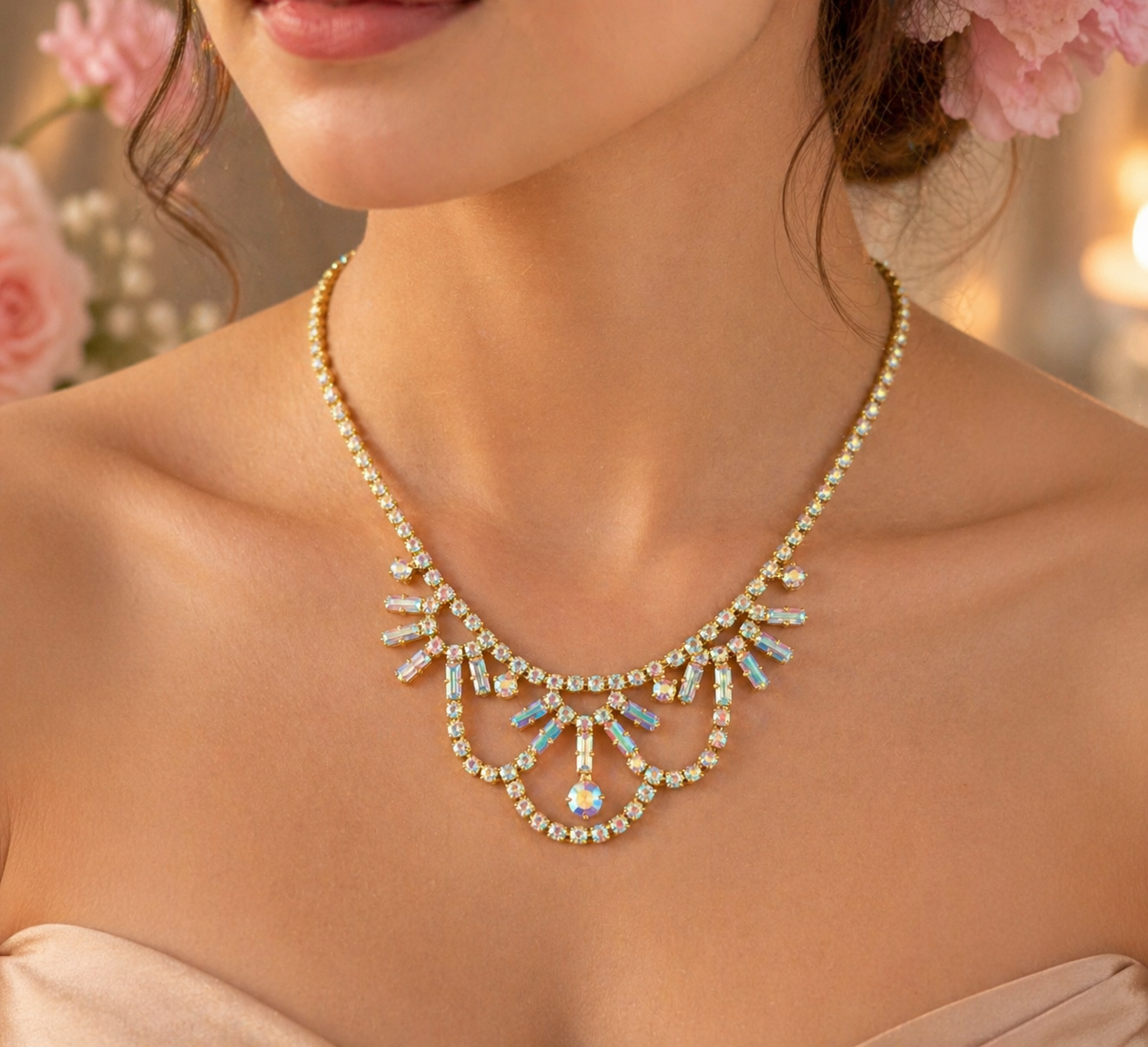 Aurora Borealis Rhinestone Statement Necklace