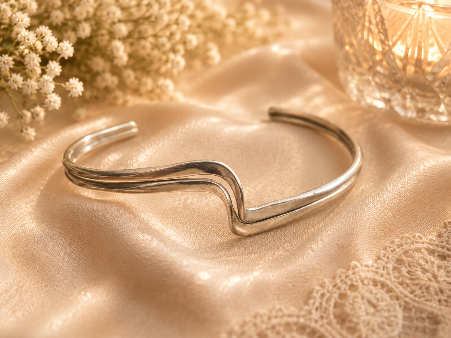 925 Sterling Silver Wave Cuff Bangle