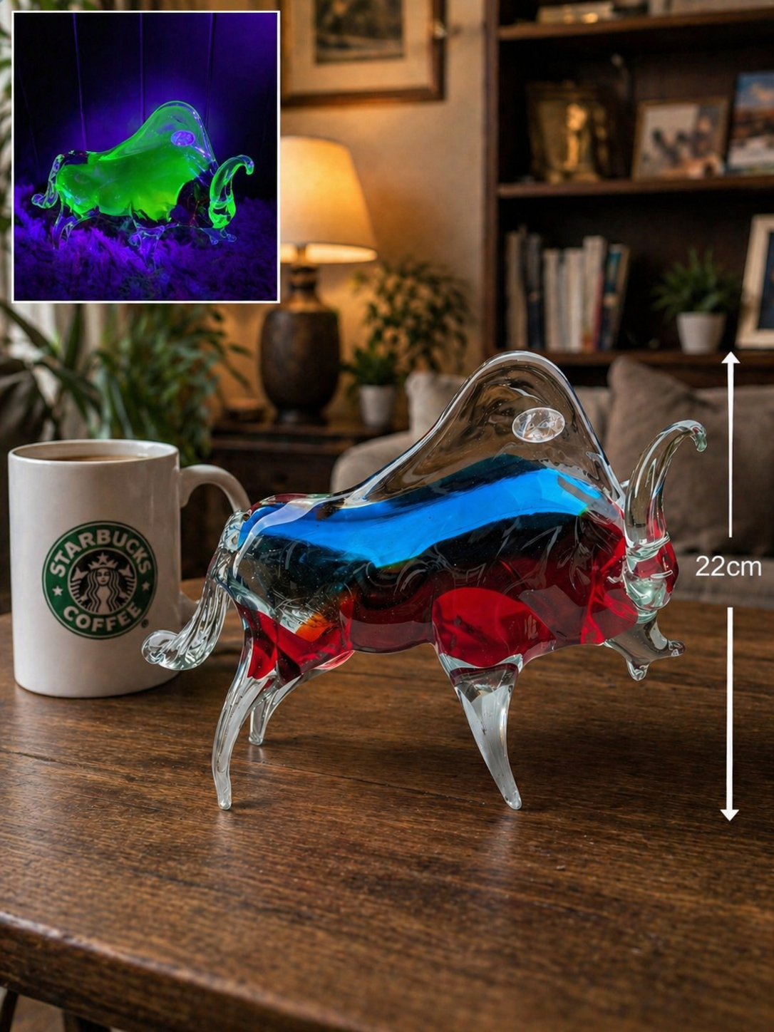 Large Murano Uranium Multicolour Art Glass Bull Figurine