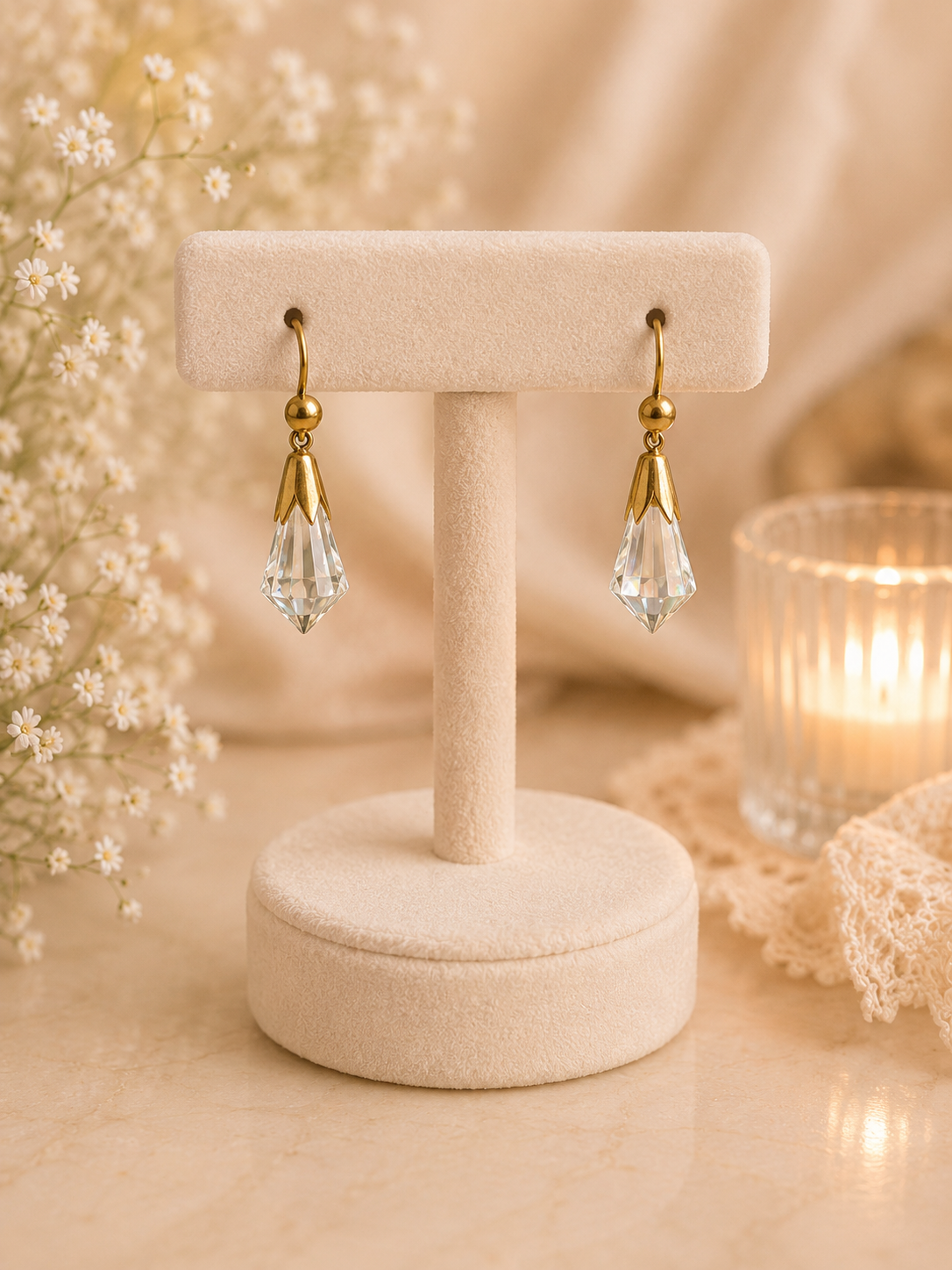 9ct Gold Aurora Borealis Crystal Drop Earrings