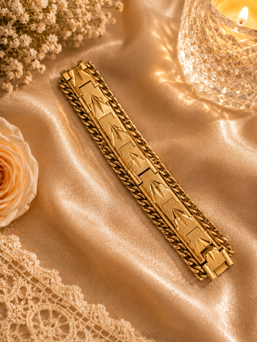 Vintage 18ct Gold Plated Geometric Link Bracelet