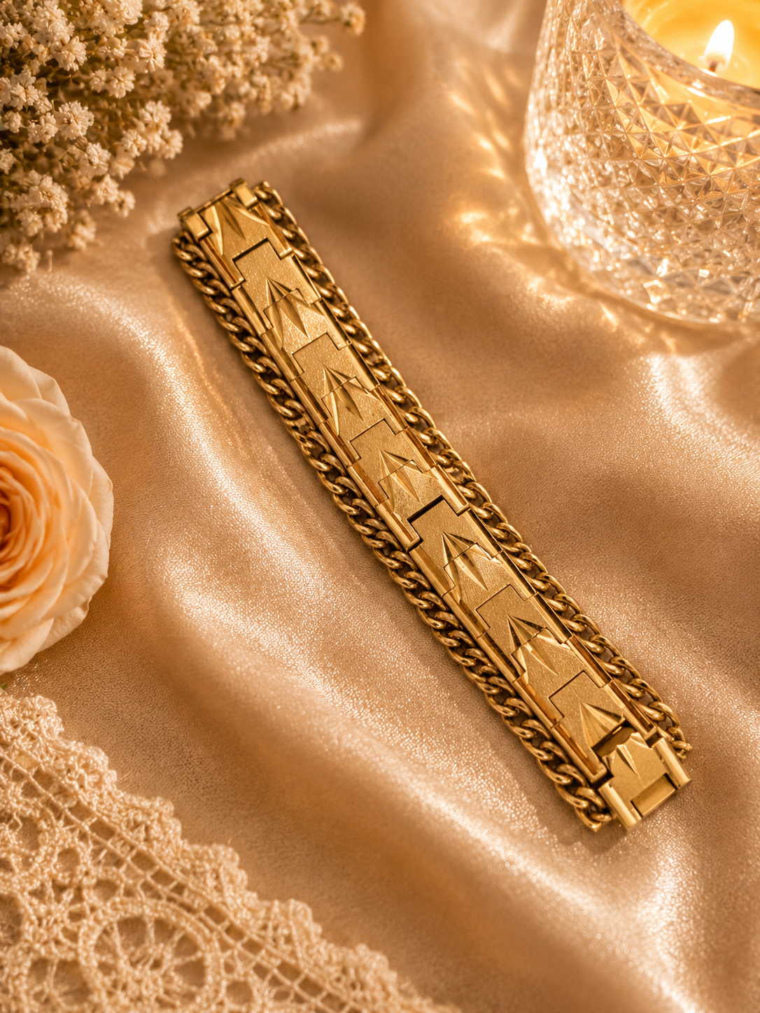 Vintage 18ct Gold Plated Geometric Link Bracelet