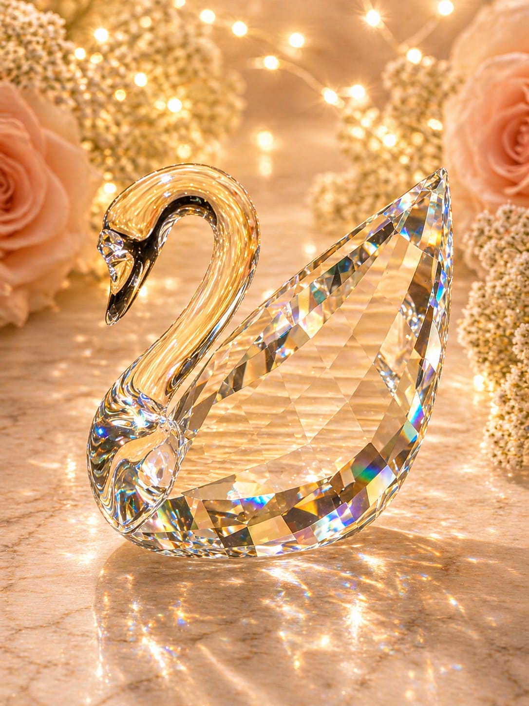 Swarovski Large Faceted Crystal Swan Figurine