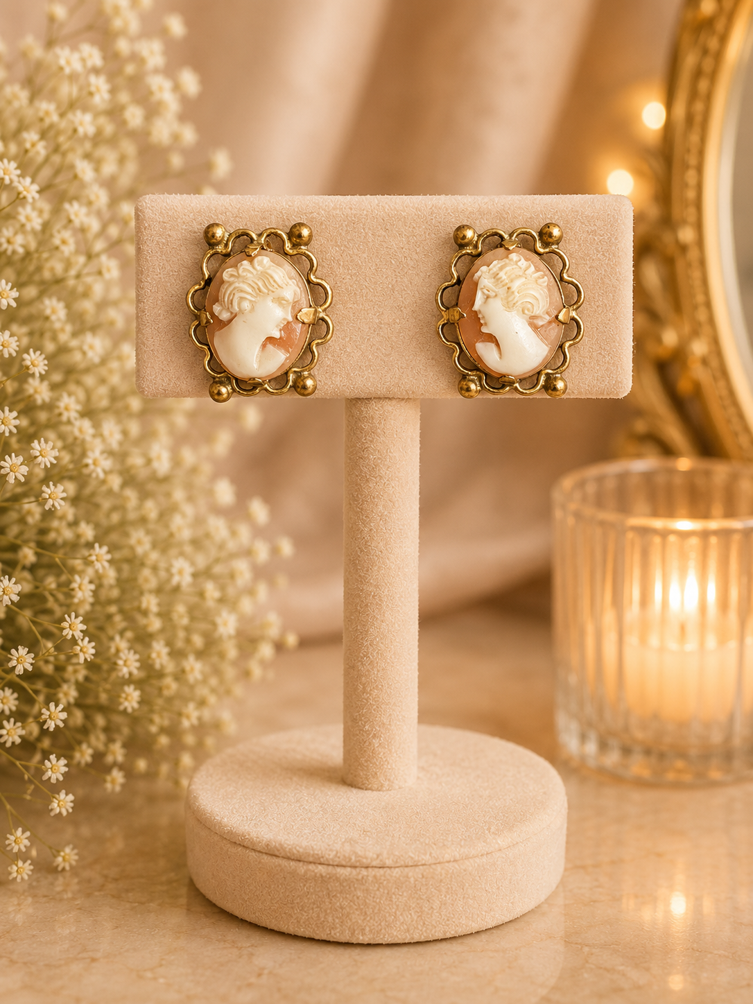 9ct Rolled Gold Cameo Screw Back Earrings