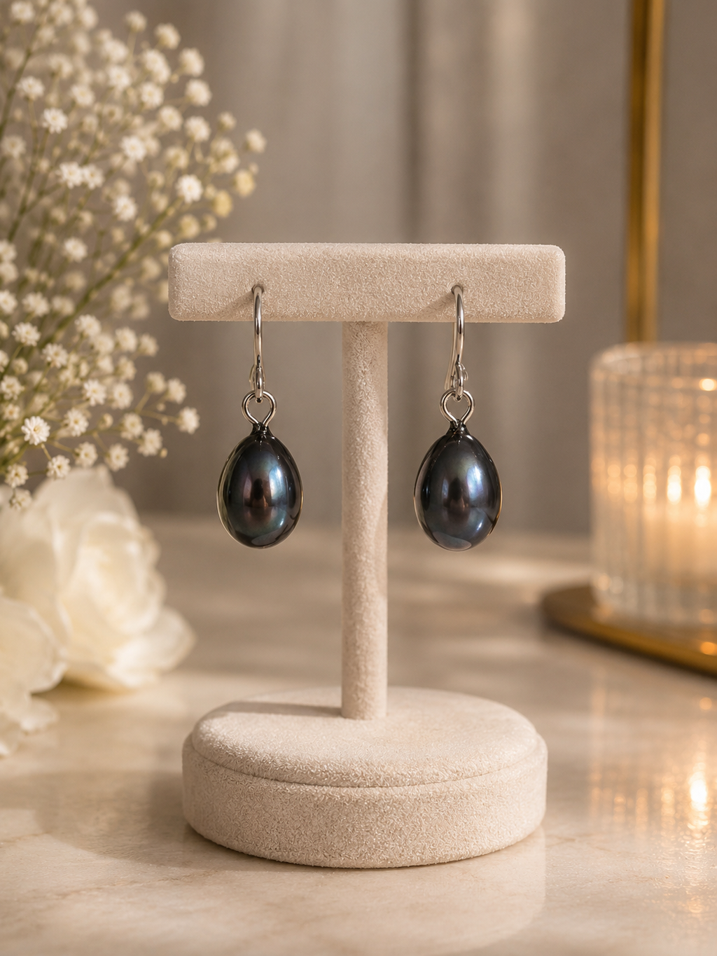 925 Silver Black Pearl Drop Earrings