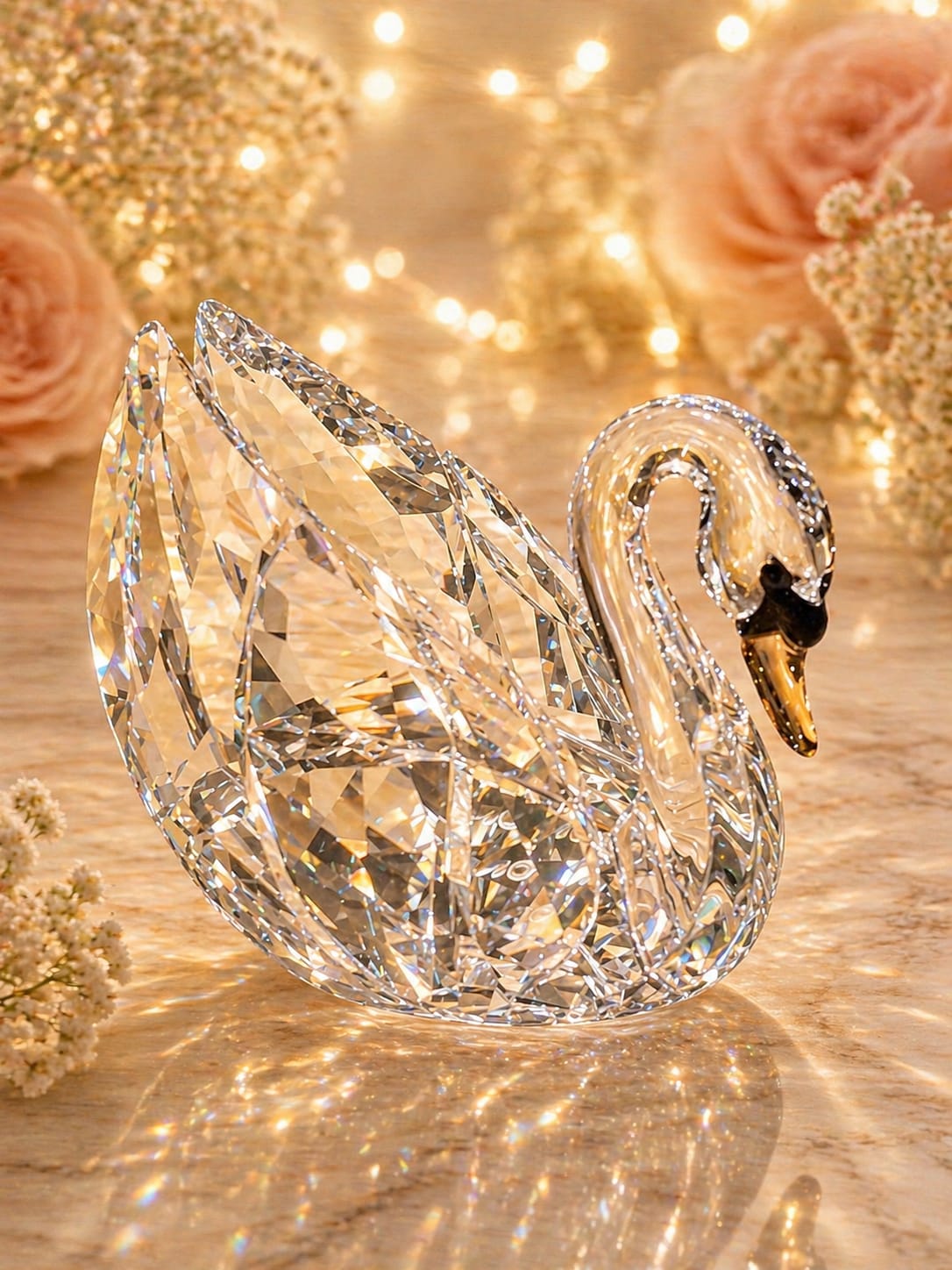 Swarovski Faceted Crystal Swan Figurine