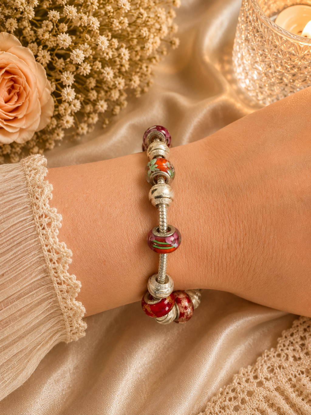 Sterling Silver Pandora Style Charm Bracelet