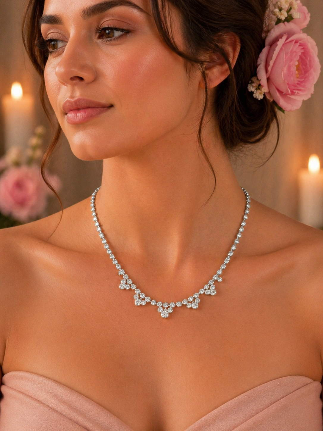 Vintage Crystal Floral Necklace Delicate Rhinestone Bridal Jewellery