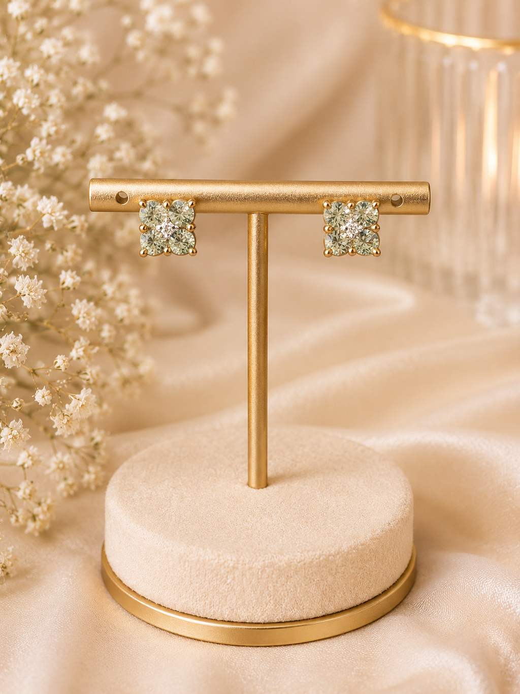 9ct Gold Green amethyst Cluster Earrings