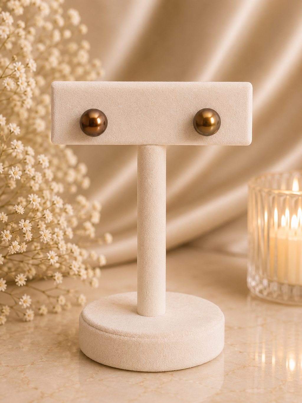 925 Silver Bronze Pearl Stud Earrings