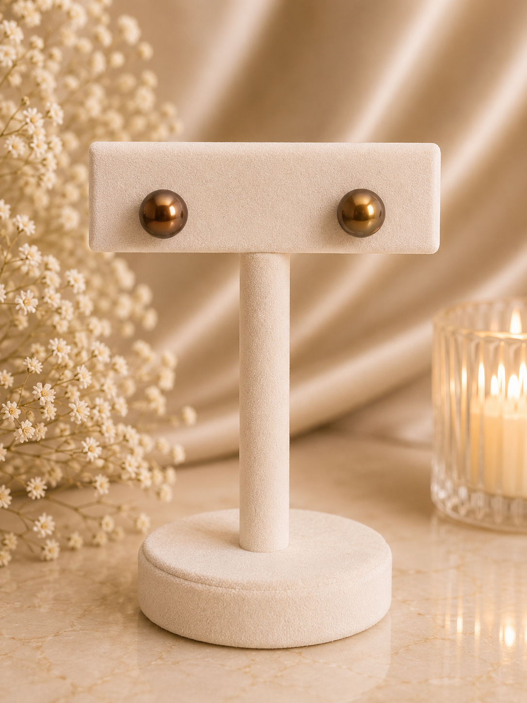 925 Silver Bronze Pearl Stud Earrings