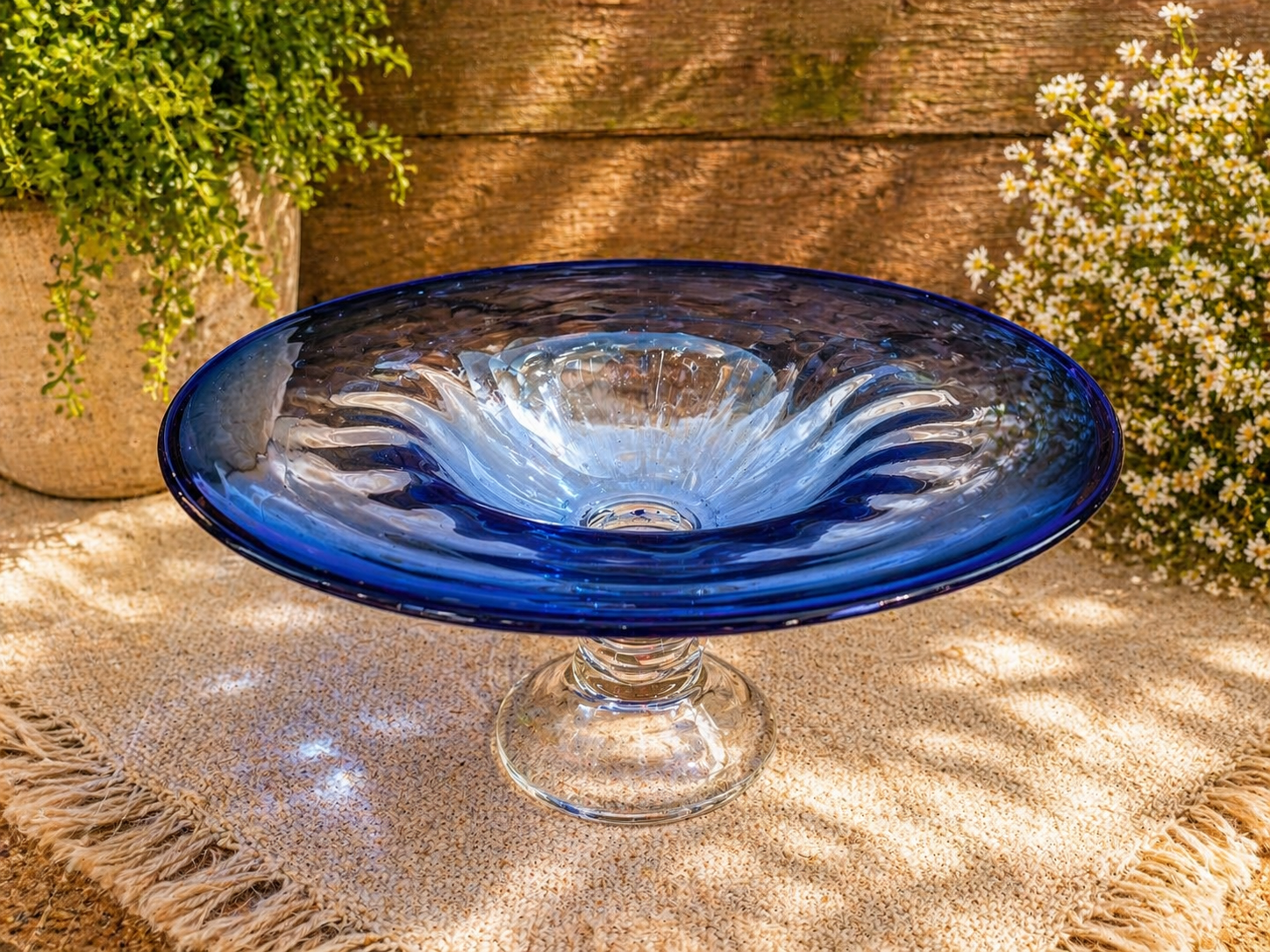 Cobalt Blue Pedestal Glass Bowl