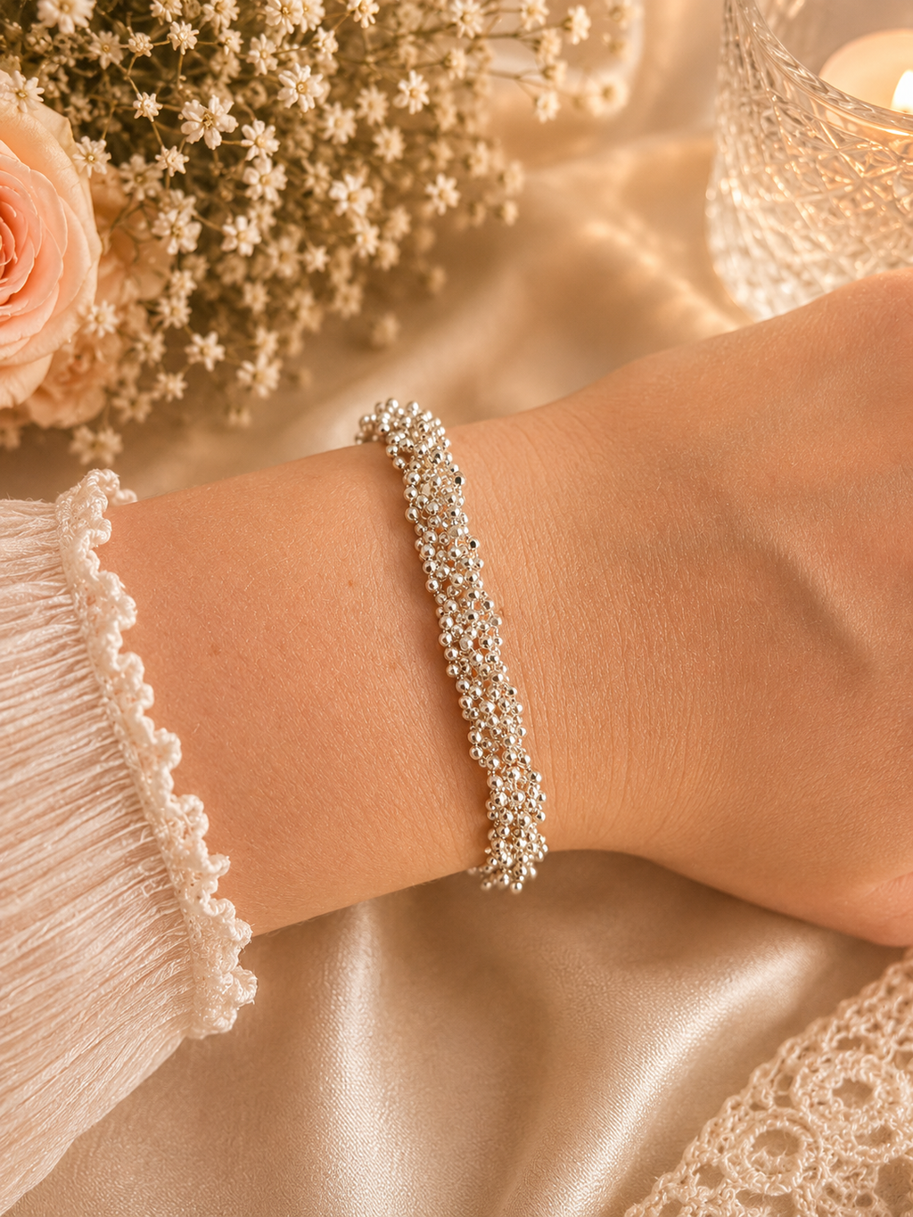 925 Sterling Silver Multi Strand Bead Bracelet