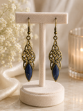 Rose Gold plated Lapis Blue Stone Celtic Drop Earrings