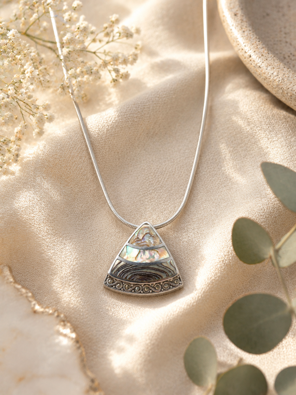 925 Silver Abalone Shell Pendant Necklace