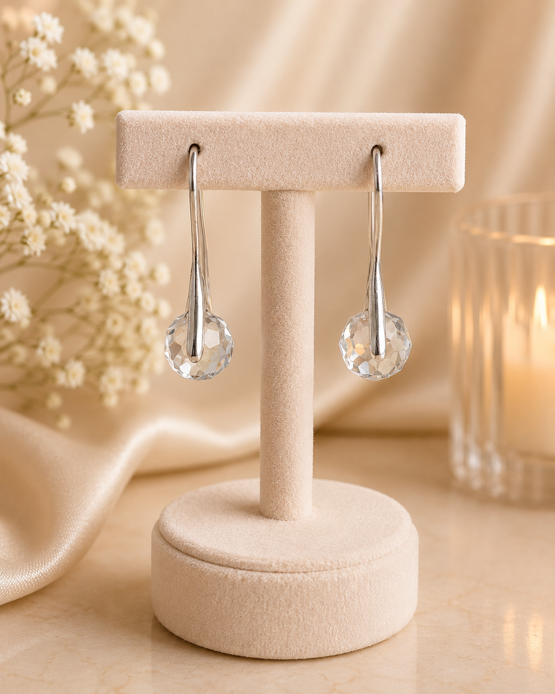 925 Silver Clear Crystal Teardrop Hook Earrings