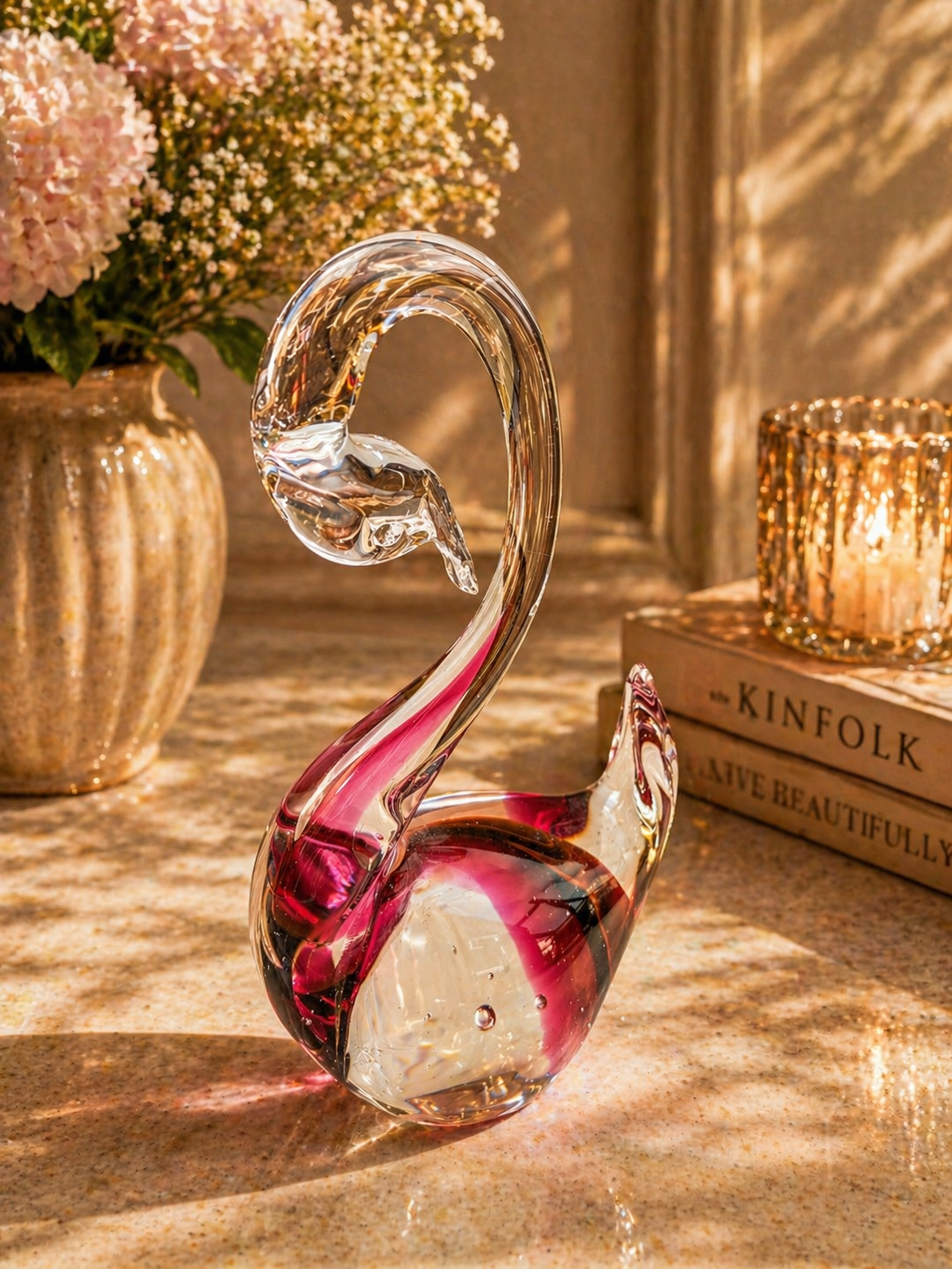 Pink Murano Glass Swan Figurine