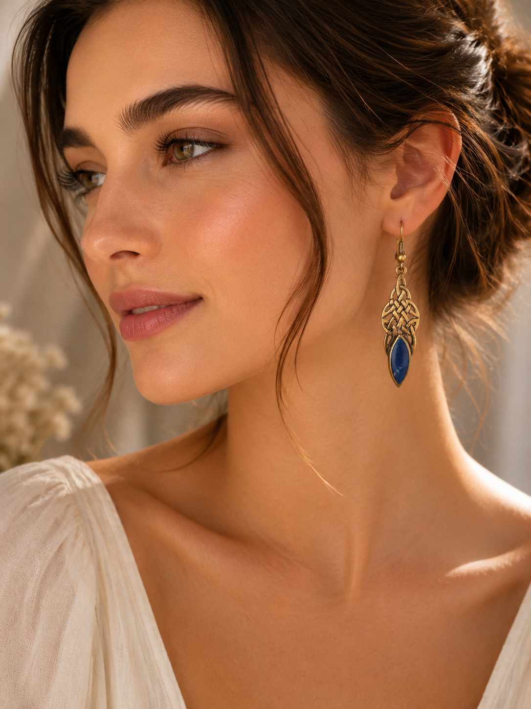 Rose Gold plated Lapis Blue Stone Celtic Drop Earrings