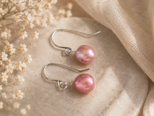 925 Silver Pink Pearl Drop Earrings
