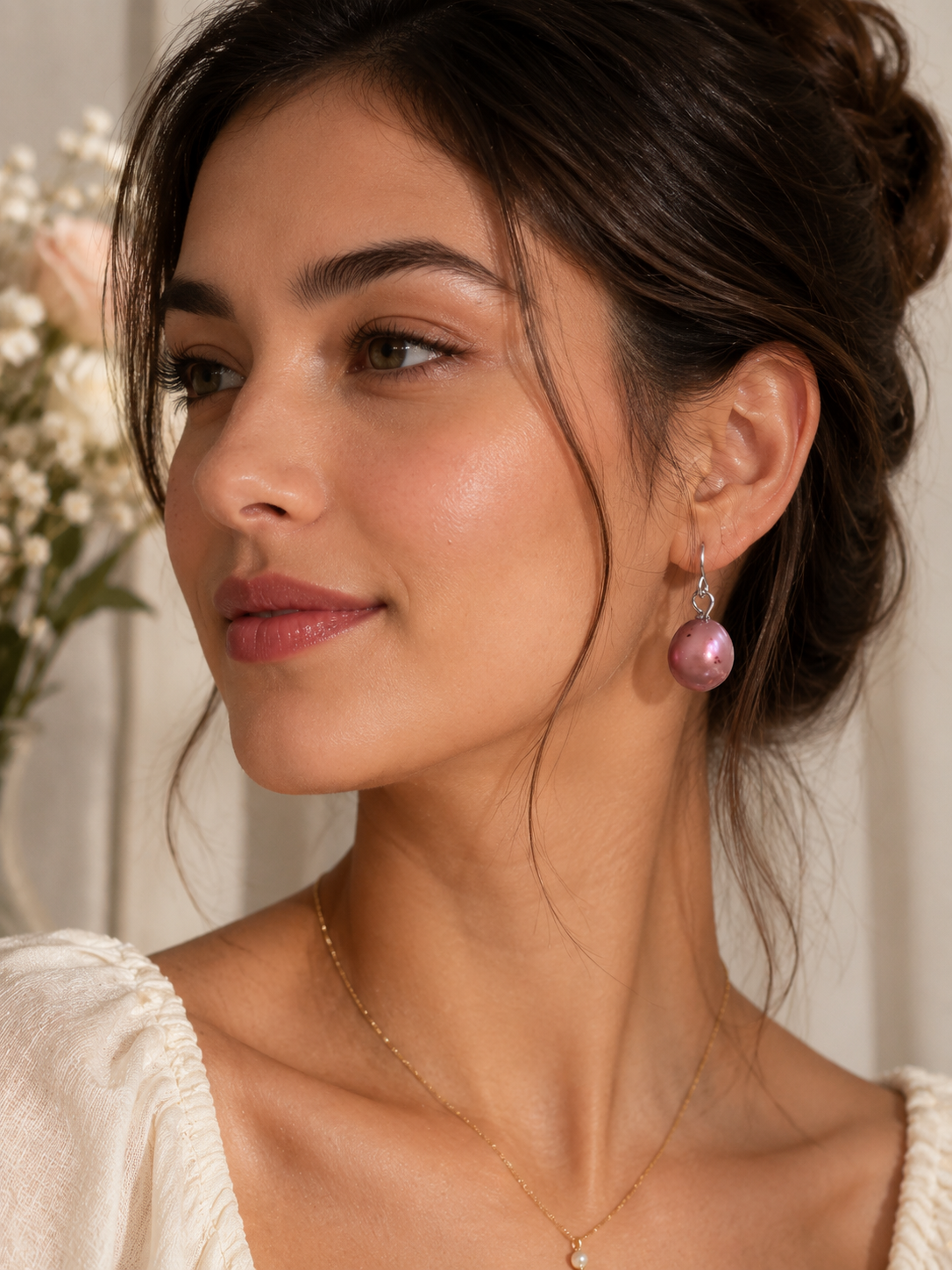 925 Silver Pink Pearl Drop Earrings