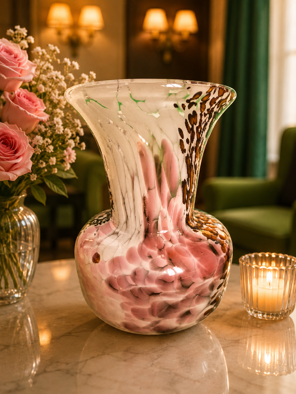 Mdina Art Glass Vase Pink and Cream Maltese Studio Glass Vase