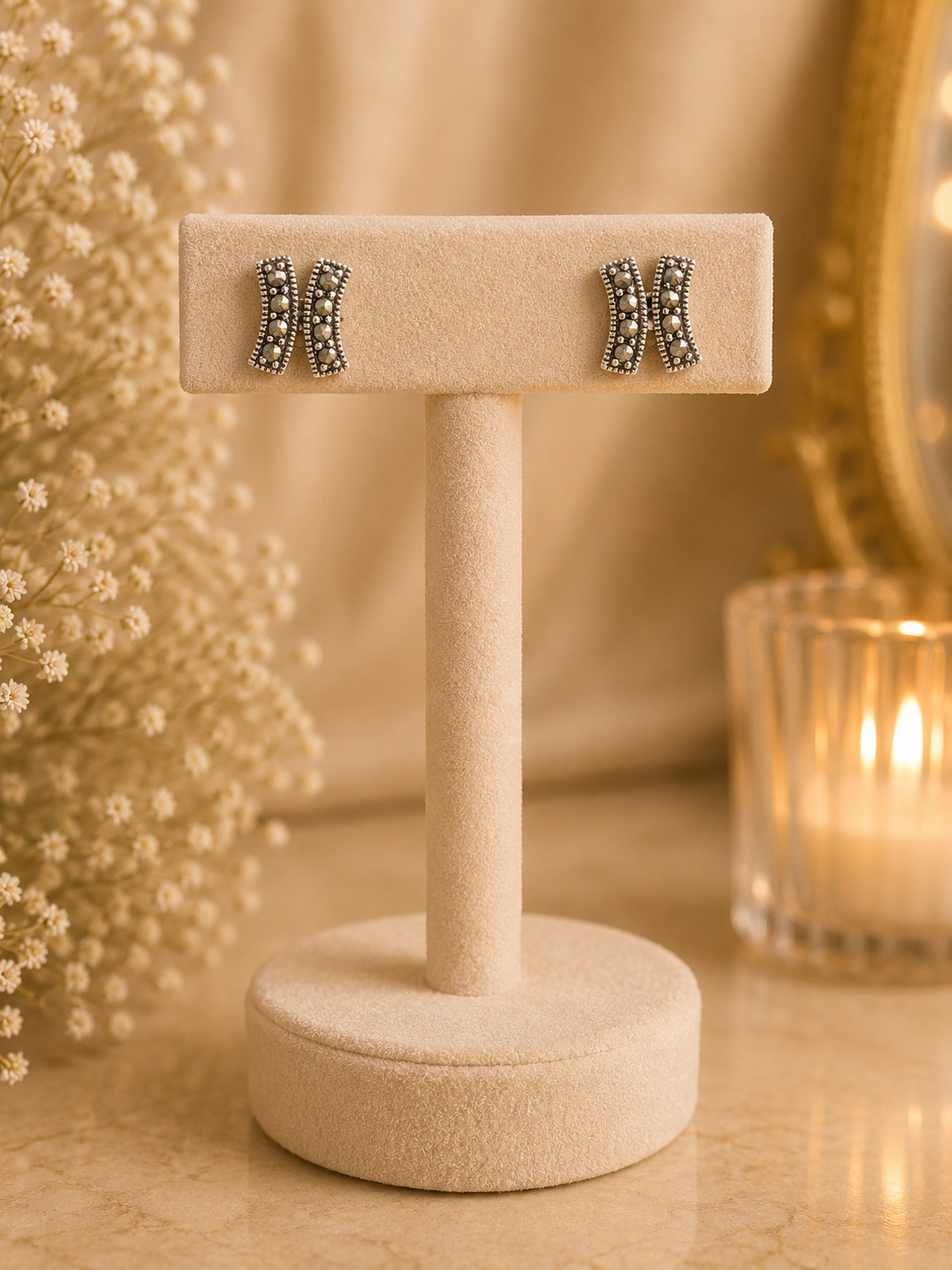 925 Sterling Silver Marquisite Stud Earrings