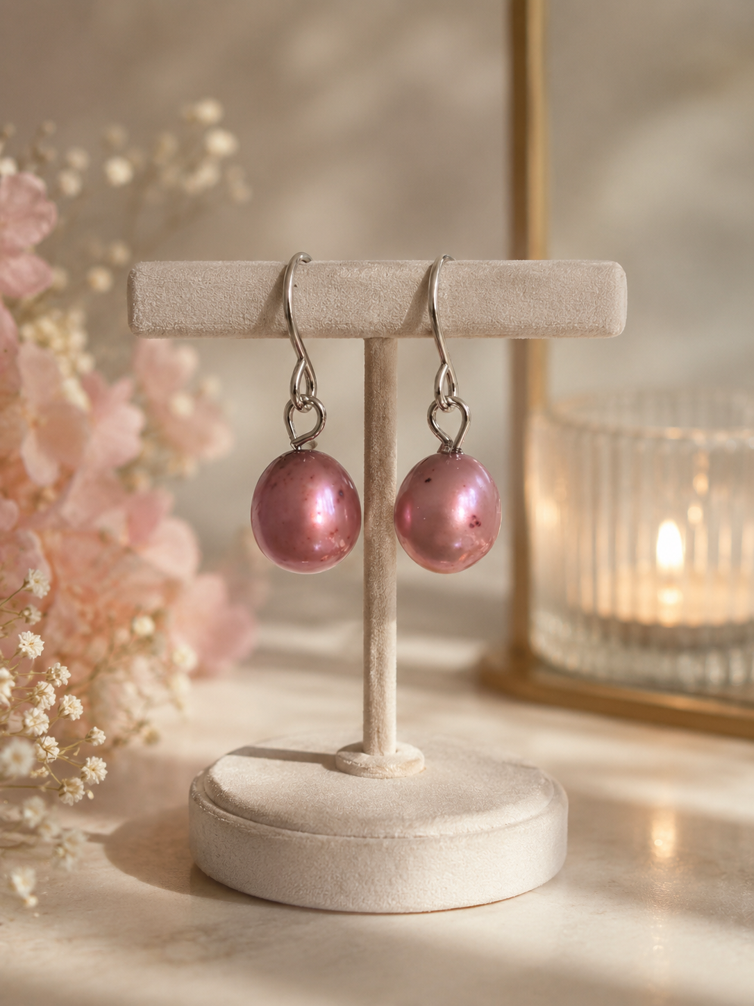 925 Silver Pink Pearl Drop Earrings