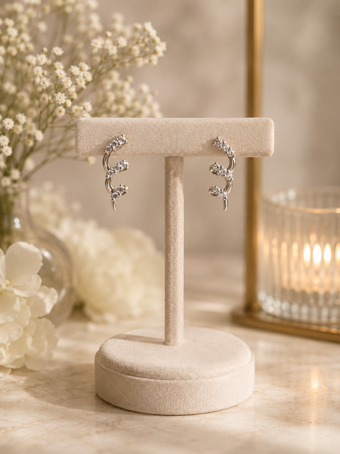 925 Silver Crystal Ear Climber Stud Earrings
