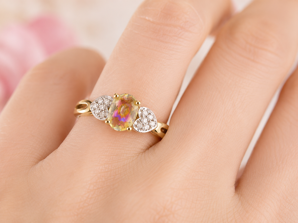 9ct Gold Twilight Topaz & Diamond Ring – Size P.5