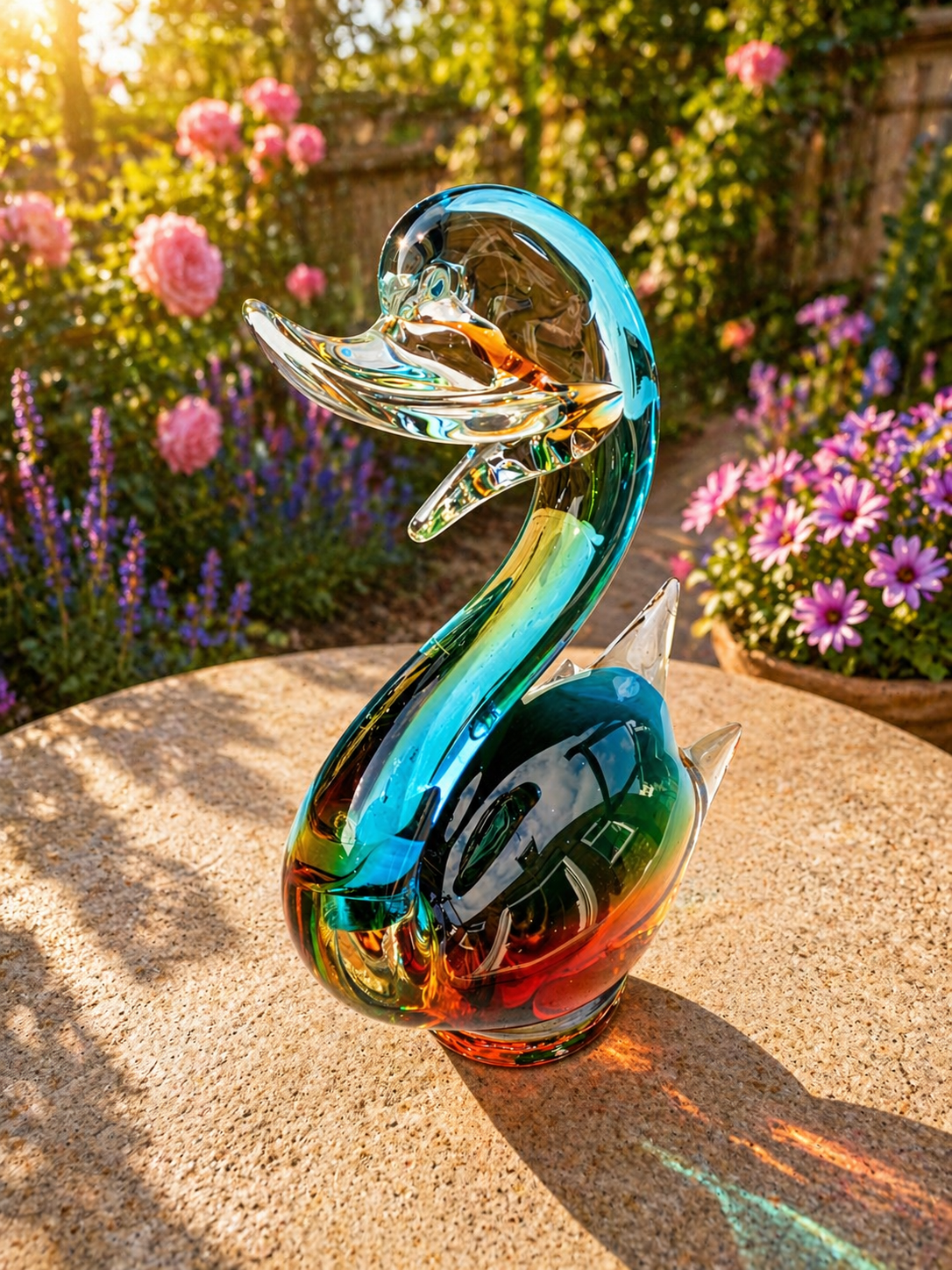 Murano Turquoise and Amber Art Glass Duck Figurine