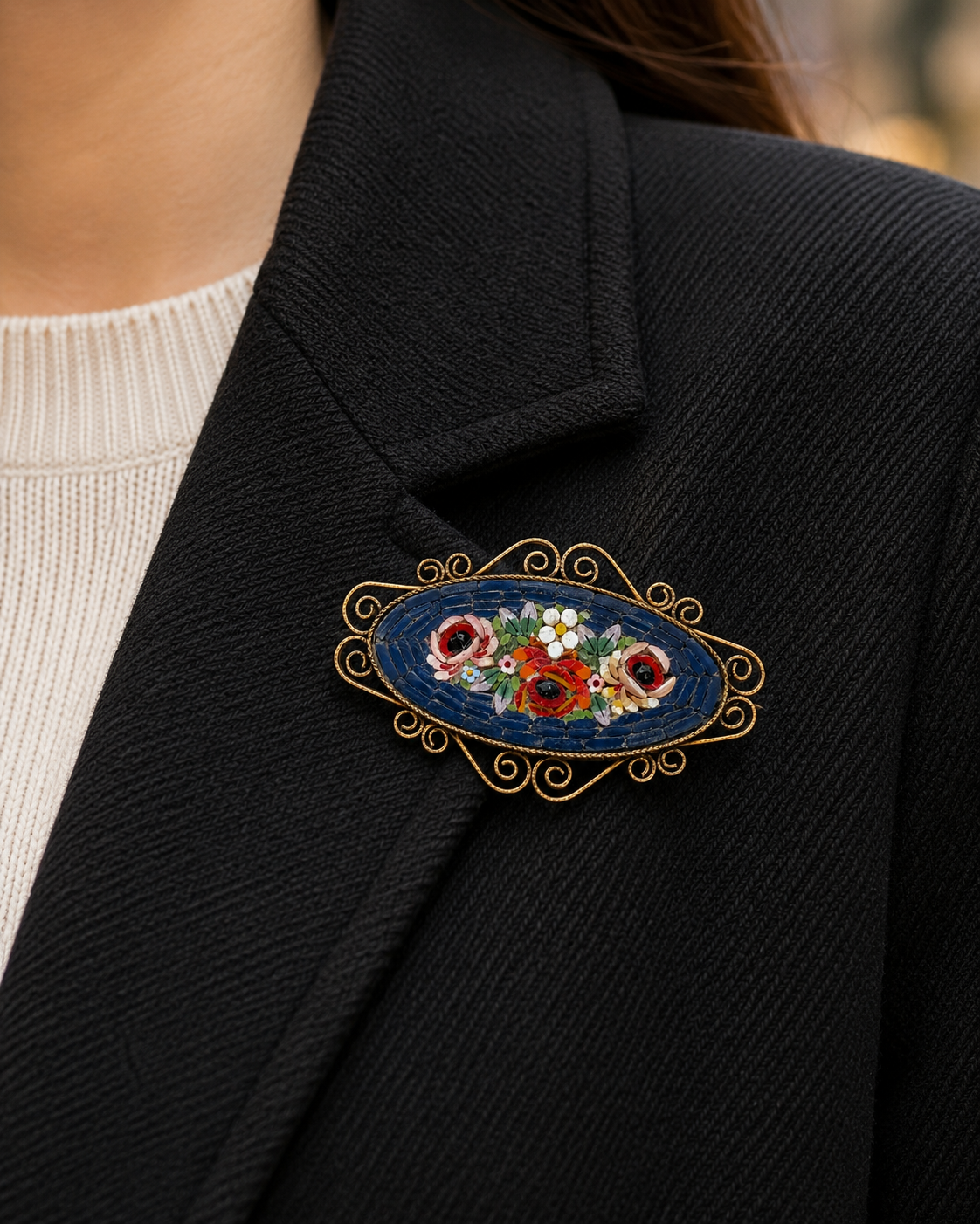 French Mosaic Floral Brooch