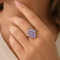 9ct Gold Tanzanite Cluster Ring – Marquise Cut Floral Design – Size Q