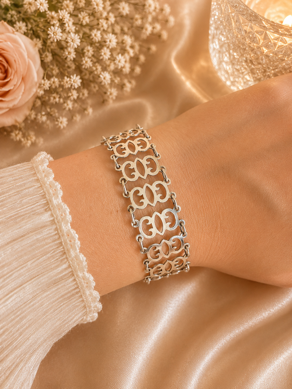 925 Sterling Silver Openwork Link Bracelet