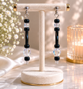 925 Silver Black Crystal Long Drop Earrings