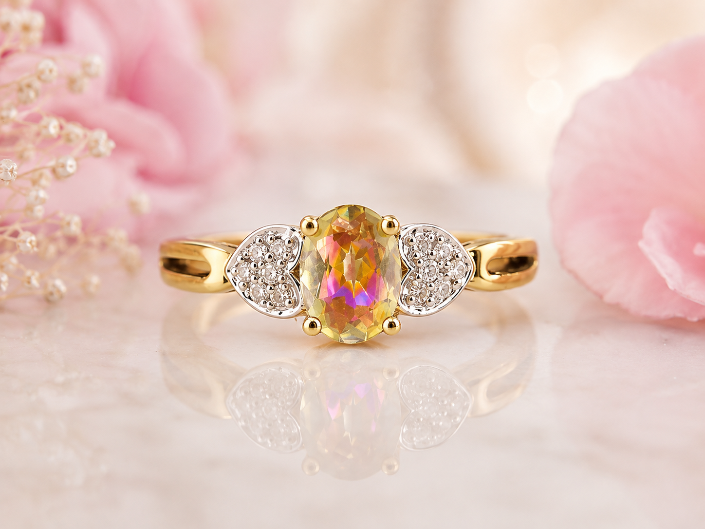 9ct Gold Twilight Topaz & Diamond Ring – Size P.5