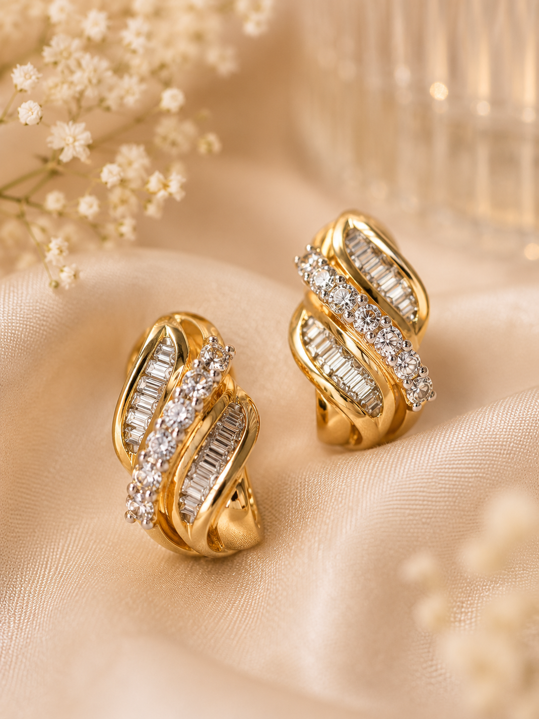 9ct Gold Diamond Style Wave Earrings