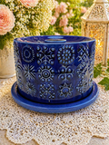 Portmerion Cobalt Blue Relief Pattern Lidded Cheese Dish