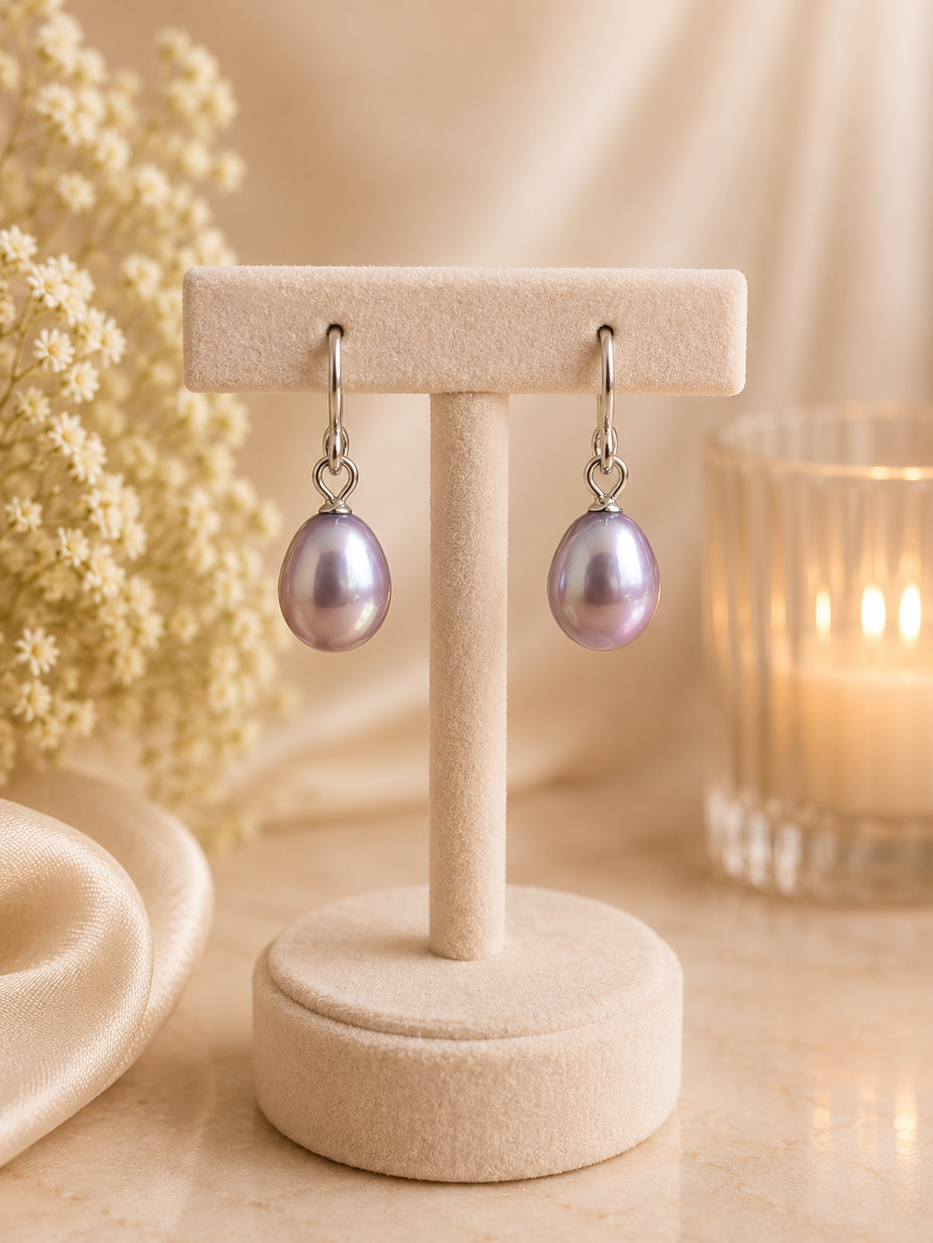 925 Silver Lilac Pearl Drop Earrings