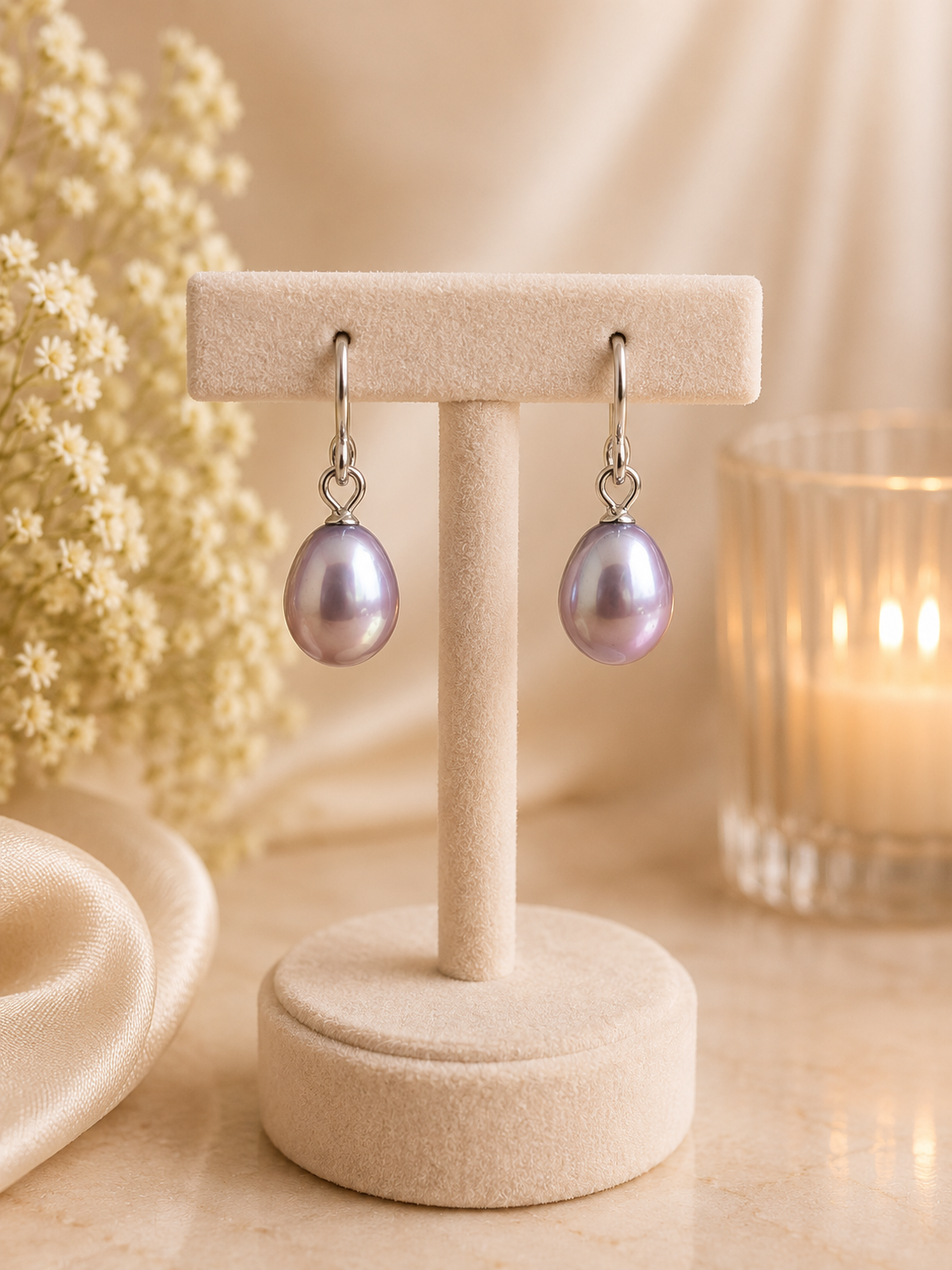 925 Silver Lilac Pearl Drop Earrings