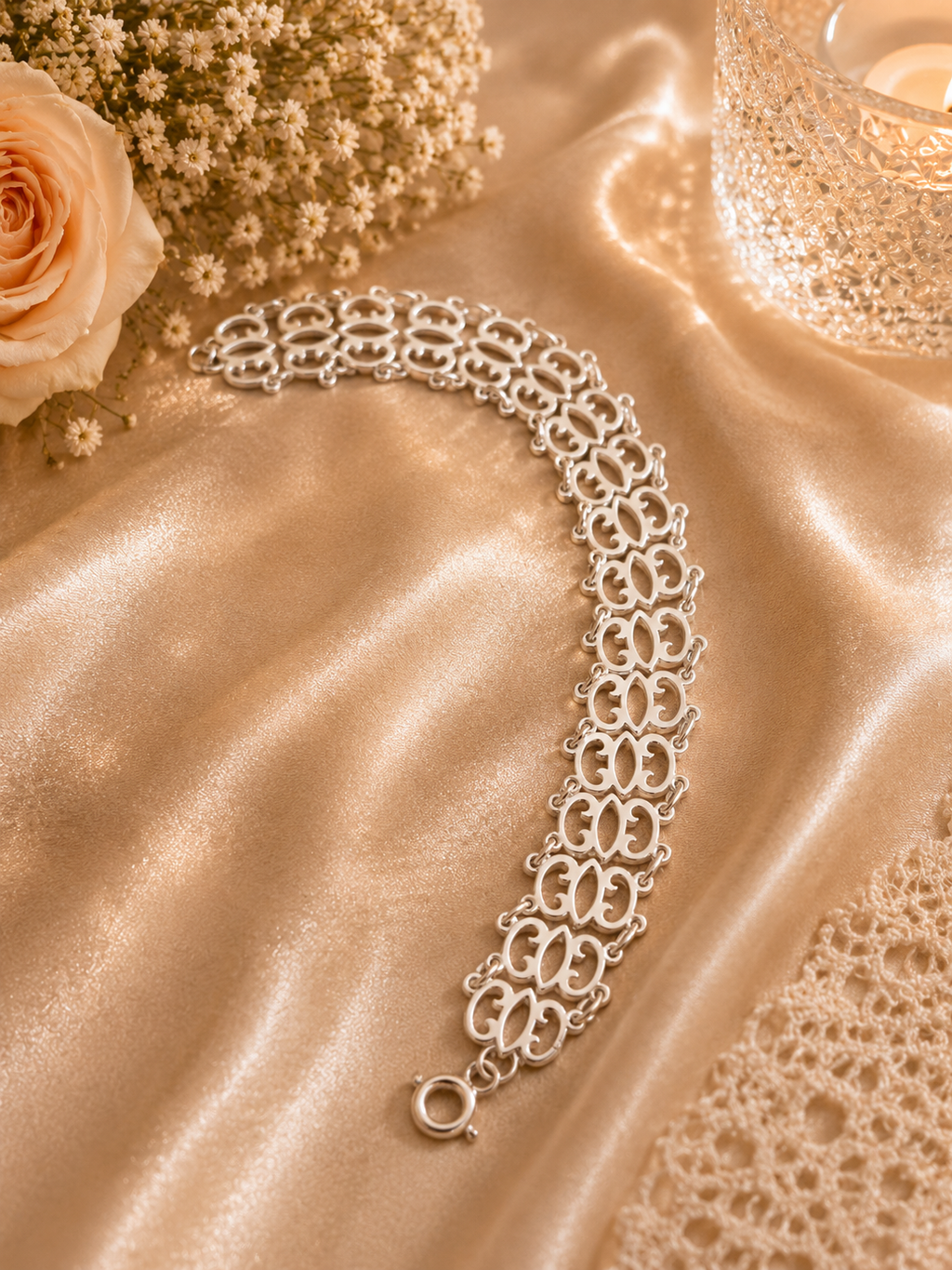 925 Sterling Silver Openwork Link Bracelet